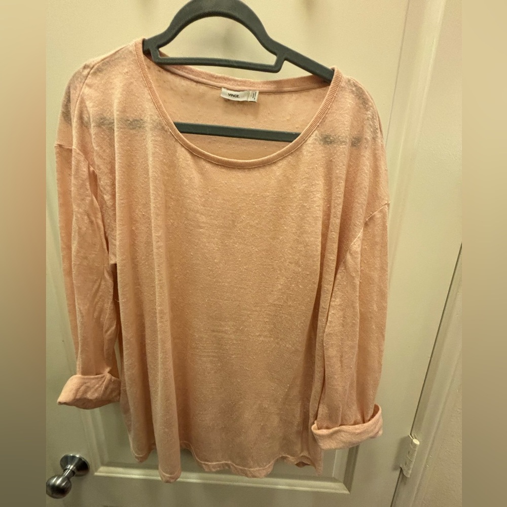 Vince 100% linen peach/nude colored 3/4-length cuffed sleeved shirt Large